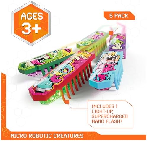 Nano 5 Pack, 4 Nano Bots with Bonus Flash Nano, Sensory Toys for Kids & Cats with Vibration Technology, Insect Toys & Mini Robot Toy for Kids Ages 3 & Up