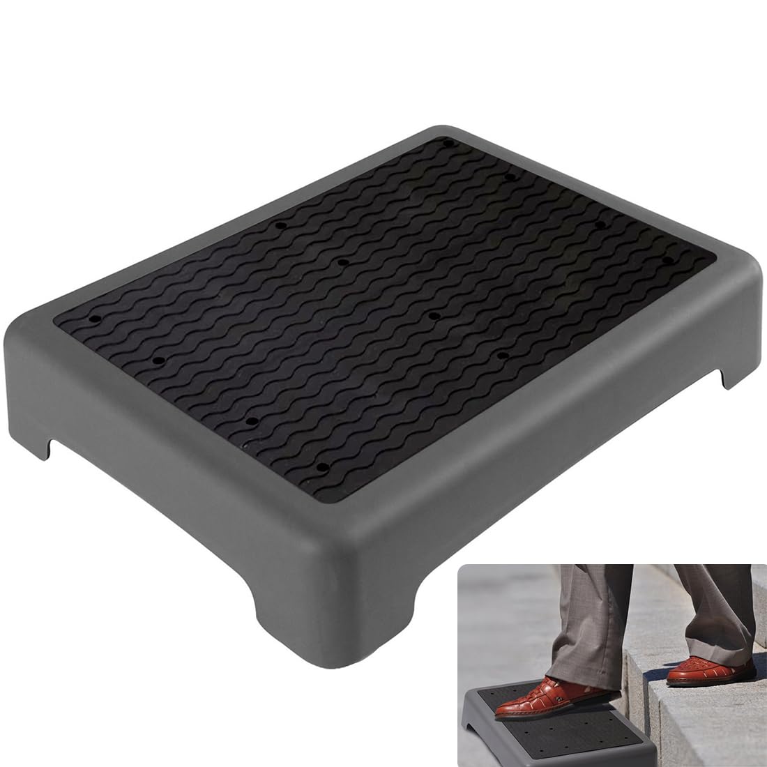 One Step Stool for Adults Elderly Non-Slip Step Platform Indoor and Outdoor Portable Wide Step Riser for Seniors,Safety Step for Car Bed Bedside Office Shower Stairs (Black)