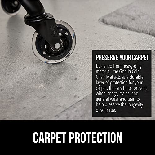 GORILLA GRIP Slip Resistant Office Chair Mat for Carpet Floors, Smooth Glide Under Desk Carpeted Floor Protector, Heavy Duty Plastic Computer Mats for Rolling Work and Gaming Chairs 29x47 Lip, Clear