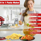6-in-1 Pasta Maker Attachment for KitchenAid Stand Mixers with 6 Different Shapes Pasta Outlet and Cleaning Brush, Durable Electric Pasta Press Attachments for Kitchen Aid Accessories, Dishwasher Safe