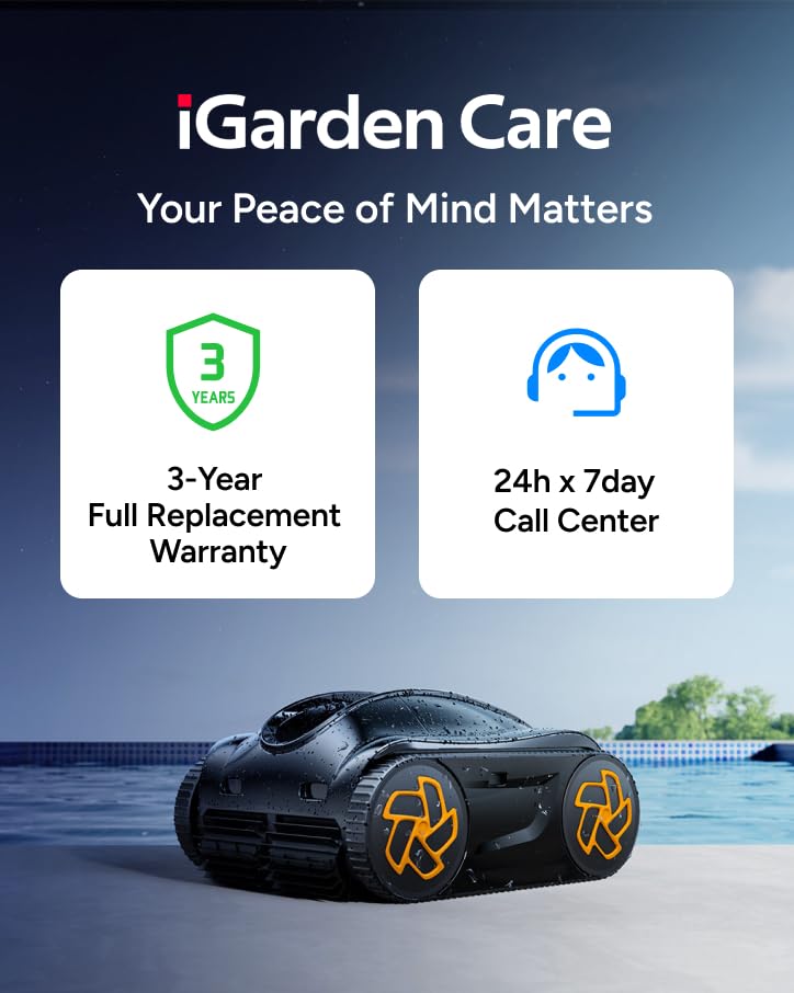 iGarden Robotic Pool Cleaner K Series, Cordless Pool Vacuum Robot for Inground & Above Ground Pools, Smart Navigation, Touchscreen, Self-Parking, Cleans Floor, Wall & Waterline, 150 Min