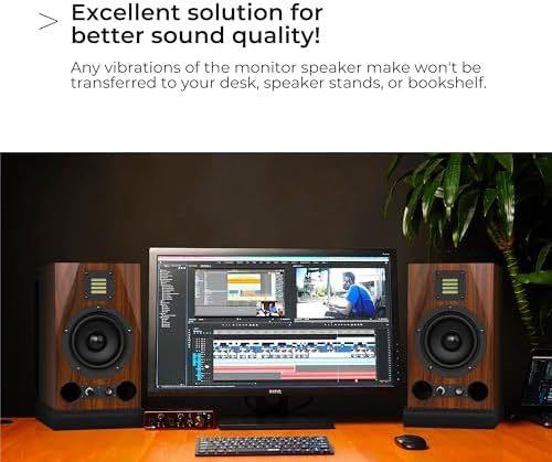 Audiosoul High-Density Studio Monitor Isolation Pads 10x13x2 inches for 6.5, 7 and 8 Inches Large Speakers - Pair of Base That Prevents Vibrations - Fits Most Stands