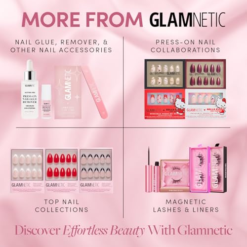 Glamnetic Press On Nails - Mrs. Claus | Semi-Transparent Red French Tip Santa Hat Short Almond False Nails, Reusable Stick On Fake Nails with Glue | Salon Quality | 15 Sizes - 30 Nail Kit
