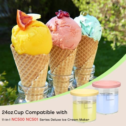 Replacement for Ninja Creami Deluxe Pints and Lids 4 Pack,Compatible with Ninja Creami 11-in-1 NC501 NC500 Series Deluxe Ice Cream Maker,24oz Deluxe XL Cups(Yellow,Pink)