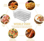 Air Fryer Rack Accessories for Ninja Basket, 3 Layers, 304 Stainless Steel Stackable Bacon Air Fryer Accessories for Ninja AF300UK, Salter/Instant/EMtronics Double Drawer, with Clip