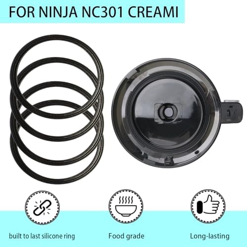 5 Pcs Blender Gasket Replacement Rubber Ring Seal Rings Gaskets Part Compatible with Ninja NC301 CREAMi Ice Cream Maker 16OZ Replacement Parts Accessories Blender