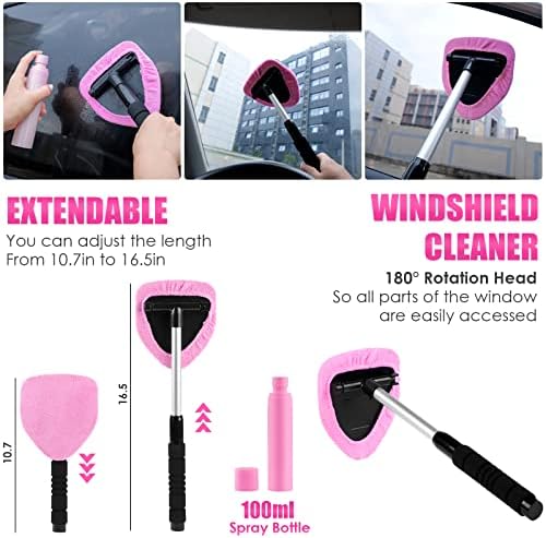 Viewsun 17pcs Car Cleaning Kit, Pink Car Interior Detailing Kit with High Power Handheld Vacuum, Detailing Brush Set, Windshield Cleaner, Cleaning Gel, Complete Auto Accessories for Women Gift
