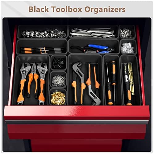 【𝟰𝟲𝗣𝗖𝗦】【5 Size】A-LUGEI Tool Box Organizer Tray Divider Set, 【Black】 Desk Drawer Organizer, Garage Organization and Storage Toolbox Accessories Rolling Tool Chest Cart Cabinet WorkBench Small Part
