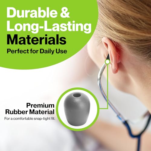 Durabasics Stethoscope Ear Tips Replacement for Littmann Stethoscopes Parts - Compatible with Littmann Ear Tips, Ear Pieces, Replacement Parts for Classic III, Cardiology 3, 4, & IV - Grey