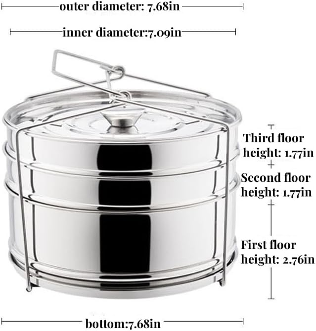 3 Tier Stackable Stainless Steel Insert Pans with Cooking Chip Portable Steamer Cooker with Basket Stand for 6QT Instant Pot Accessories Pot-in-Pot Cookware for Kitchen