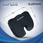 Sleepavo Black Memory Foam Seat Cushion for Office Chair - Cooling Gel Pillow for Sciatica, Coccyx, Lower Back, Tailbone Pain Relief Cushion - Chair Pad for Lumbar Support in Office Desk, Car