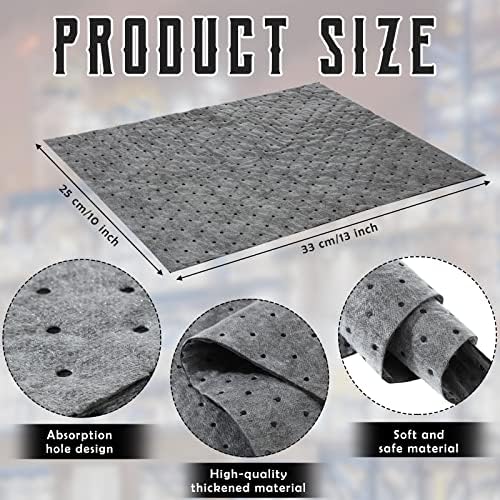 Hoolerry Oil Absorbent Pads Weight Dimpled Pad Garage Accessories Water Absorbent Mat Oil Spill Mat for Absorbing Protecting Home Garage Basement (100 Pcs,Gray,9.8 x 13 Inch)