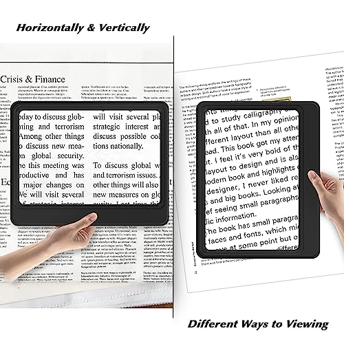 [2 Pack] 5X Magnifying Glass for Reading Large Page Viewing Area Magnifiers Lightweight Handheld Magnifier for Reading Seniors and Low Vision Person Black