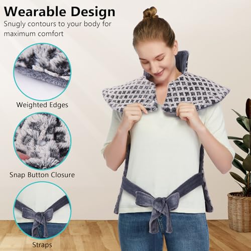 CAROMIO Massaging Heating Pad for Back Pain Relief, Neck and Shoulders Electric Heating Pads Large Size, Full Body Back Heat Pad with Auto Shut Off, 3 Heating Levels & 3 Massage Modes (Grey, 35"x24")
