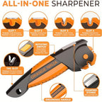 Orange Ninja All-in-1 Garden Tool & Knife Sharpener for Lawn Mower Blade, Axe, Hatchet, Machete, Pruner, Hedge Shears by Sharp Pebble