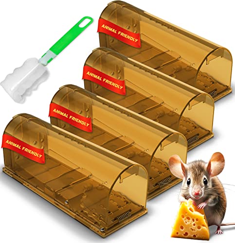 Utopia Home Humane Mouse Traps Indoor for Home (Pack of 4) - Brown Reusable Mice Traps for House Indoor - Pet Safe Mouse Trap Easy to Set, Quick, Effective, & Safe Rodent Trap