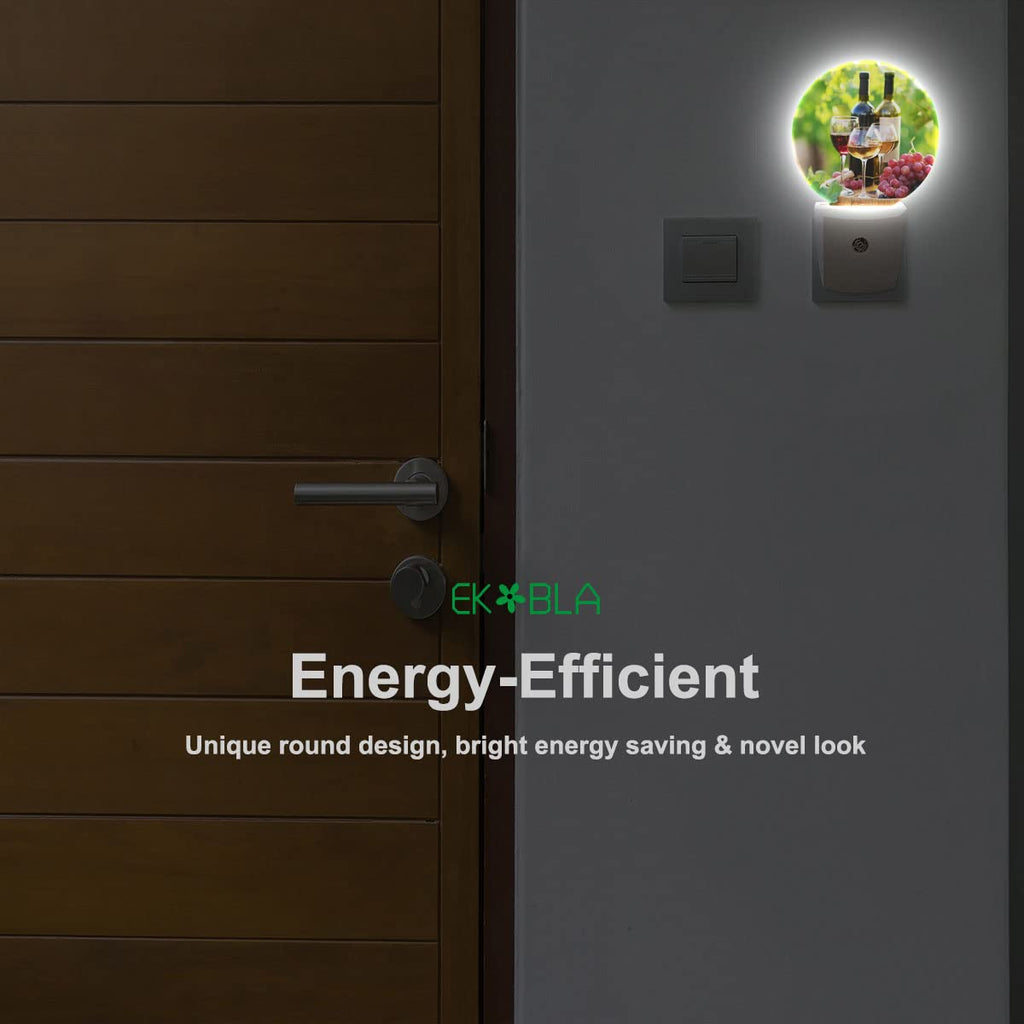 EKOBLA Autumn Harvest Night Light Wine with Grapes Night Lights Plug into Wall, Dusk to Dawn Sensor Nightlight for Stairway/Hallway/Kitchen, 0.5W Sleep Friendly for Boys Girls Seniors Elderly