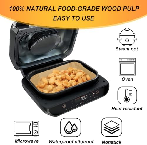 BYKITCHEN Air Fryer Liners for Ninja FG551/DG551/IG651 Foodi Smart XL Indoor Grill, Set of 100, Rectangle Air Fryer Parchment Paper Liners for Ninja XL Grill Air Fryer, Ninja Foodi Grill Accessories