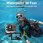 4K 30FPS WiFi Action Camera- 98FT Waterproof Ultra HD Underwater Camera, 170° Wide Angle 2.0" Screen, Sports Camera with 2 Batteries, 64G Memory Card, Mounting Accessories Kit