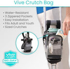 Vive Crutch Accessories Bag - Pouch for Crutches - Accessory Storage Carry Kit for Women, Men, Adults, Kids - Cup and Bottle Pocket Holder with Ergonomic Design (Gray)