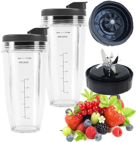 SS101 Replacement Parts for Ninja Blender Accessories, 7-Fins Blender Blade and 24oz Cups Compatible with Ninja Foodi Power Blender SS101, SS101TGT, CO351B, SS100, SS150, SS151, SS300, SS350, SS351