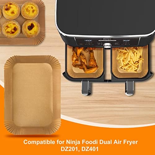 Air Fryer Disposable Paper Liner for Ninja Dual,125PCS Air Fryer Liners Rectangle 8.6x 5.5'', Air fryer Parchment Liners for Ninja DZ201 DZ401, Air Fryer Accessories Baking Paper For Ninja Foodi Dual