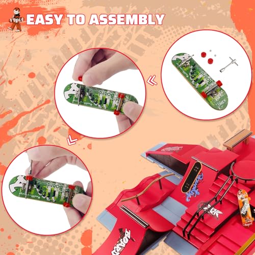 MOMSIV Finger Skateboards 9-in-1, Mini Finger Skateboard Park Ramp Kit Fingerboard Half Pipe Ultimate Parks Training Props Accessories, Skateboard Toys Set Christmas Birthday Gift for Kids Adult