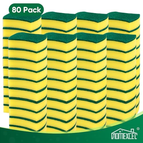 HOMEXCEL Scrub Sponges Kitchen 80 Count, Heavy Duty Dish Sponge for Cleaning, Dual Sided Powerful Scrubbing Sponge for Washing Dishes, Pots, Pans and Surfaces