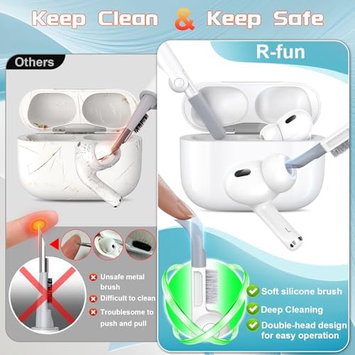 R-fun for AirPods Pro 2nd/1st Generation Case with Cleaner Kit,Soft Silicone Protective Case Cover for Apple AirPod Pro 2/1 for Women Men,AirPods Pro Case Accessories with Keychain,Purple