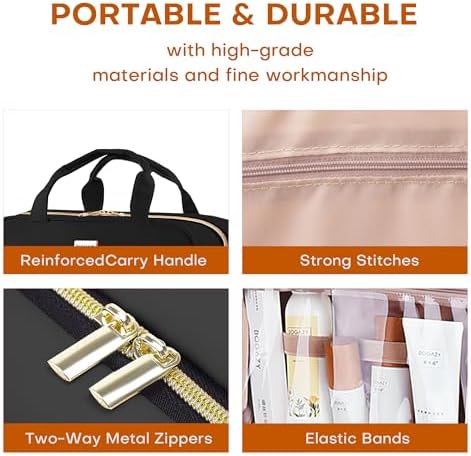 8L Travel Toiletry Bag for women - 2.1 GAL Water-resistant Makeup Cosmetic Bag Organizer With Hanging Hook for Travel Accessories Shampoo Full-size Container, Black