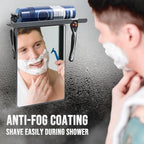 TAILI Shower Mirror Fogless for Shaving with Razor Holder, NO-Drilling & Removable Large Mirror Fogless Suction Wall Mounted, Shatterproof & Waterproof - for Men and Women(Grey)