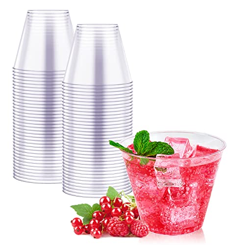 JOLLY CHEF 9 oz Clear Disposable Plastic Cups, 50 Pack Clear Plastic Cups Tumblers, Heavy-duty Party Glasses, Disposable Cups for Wedding,Thanksgiving, Christmas Party