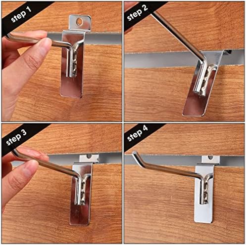 Slatwall Hooks 24 Pc 4/6/8 Inch Slatwall Accessories slat wall shelf brackets Slat Wall Hanging Hook and Hanger Slatwall Panel Hook Slat Wall Hook Heavy Duty Pegboard Gridwall Display Hook (Silver)