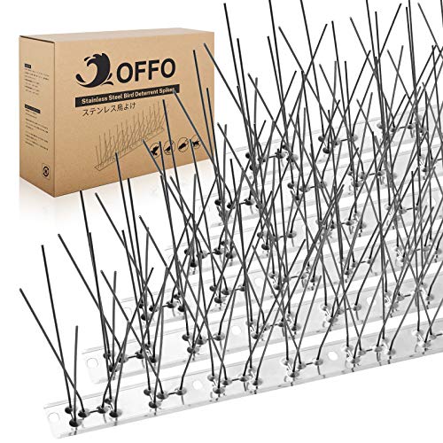 OFFO Bird Spikes Pre-Assembled for Pigeons Birds, Cover 24 Feet Durable Bird Spikes with Stainless Steel for Fence Roof Mailbox Window