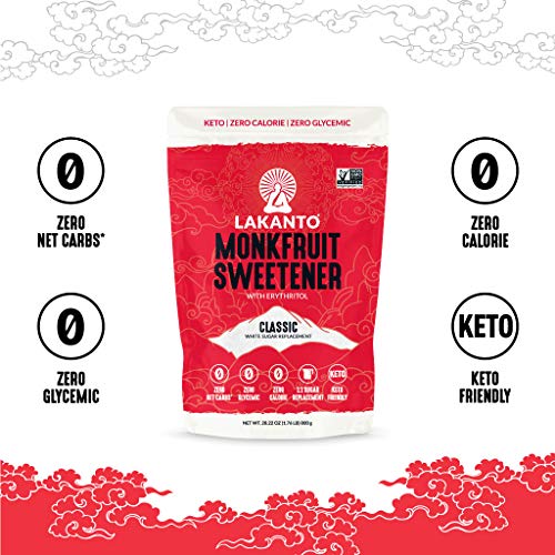 Lakanto Monk Fruit Sweetener With Erythritol, White Sugar Substitute From Monk Fruit Extract, Classic White Sugar Replacement for Baking, Coffee & Tea, Gluten Free, Low Carb, Non GMO, Keto, 1.76 LB Bag