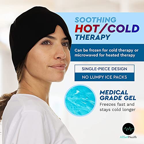 Migraine Relief Cap Ice Head Wrap Headache and Migraine Hat | Headache Relief with Hot/Cold Gel Head Ice Pack with Face and Eye Headache Mask Compress Black