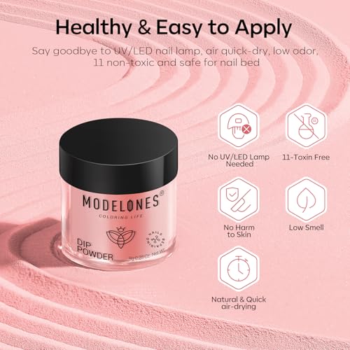 Modelones Dip Powder Nail Kit, 4 Colors White Nude Pink Glitter Dipping Starter Set with Liquid and Complete Accessories for French Nails Art Salon DIY at Home Manicure