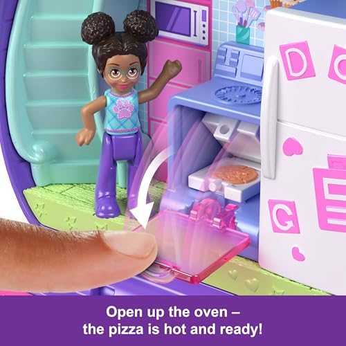 Polly Pocket Dolls and Playset, Sleepover Puppy Compact, Travel Toy with 1 Micro Doll, Pet Dogs, Food & Fashion Styling Accessories