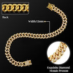 LEIFIDE Dog Chain Collar Diamond Link Dog Collar 12 mm Wide Dog Necklace Metal Cat Chain Pet Crystal Collar Jewelry Accessories for Small Medium Large Dogs Cats (Gold, AB Color, 12 Inch)