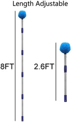 Cobweb Duster with Pole, 8ft Stainless Steel Pole Cobweb Brush with Medium-Stiff Bristles for Walls Beams Shelves Iight Fixtures and Window Screens