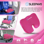 Sleepavo Pink Memory Foam Seat Cushion for Office Chair - Pillow for Sciatica, Coccyx, Back, Tailbone & Lower Back Pain Relief - Orthopedic Chair Pad for Lumbar Support in Office Desk, Car, Airplane