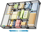 Marbrasse Expandable Desk Drawer Organizer, Mesh Drawer Organizer Tray with 10 Adjustable Compartments, Desk Organizers and Accessories, 5 Dividers Drawer for Office Supplies, Makeup & Vanity (Black)