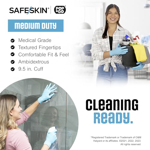 SAFESKIN Nitrile Disposable Gloves in Pack of 200, Medium Duty, Medium Size, Powder Free - Food Handling, First Aid, Cleaning
