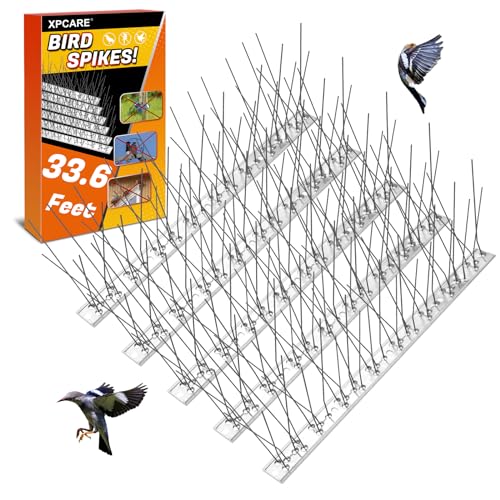 XPCARE 33.6 Feet Bird Spikes for Pigeons Small Birds, Bird Spikes with Stainless Steel Base, Durable Anti-Bird Nest Fence Pigeons Spike