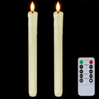 Homemory 2 PCS Flameless Taper Candles with Remote and Timer, 9.6 inch Ivory LED Candle Sticks Battery Operated, Dripless Real Wax Window Candles with 3D Flickering Flame for Fireplace Christmas