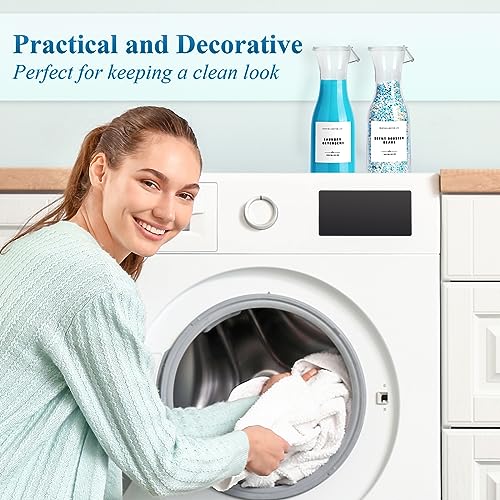 GIXSEGIE Laundry Detergent Dispenser Bottle 20oz with Waterproof Label for Laundry Detergent Soap Fabric Softener Bleach Scent Booster Beads, Sturdy PET Bottle for Laundry Room Decor 2 Pack White