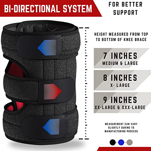 TechWare Pro Knee Brace Support - Relieves ACL, LCL, MCL, Meniscus Tear, Arthritis, Tendonitis Pain. Open Patella Dual Stabilizers Non Slip Comfort Neoprene. Adjustable Bi-Directional Straps - Large