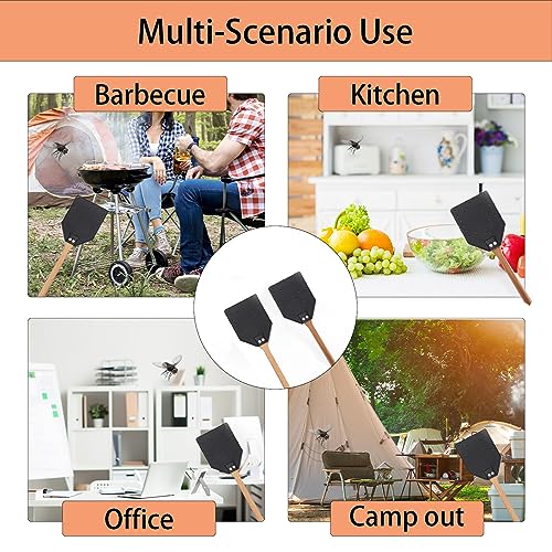 DEBETOOL Indoor Leather Fly Swatter - 2 Pack Long Handle Heavy Duty Fly Swatter with Hanging Rope, Wood Fly Swatter Manual for Kitchen/Home Indoor and Outdoor Flies