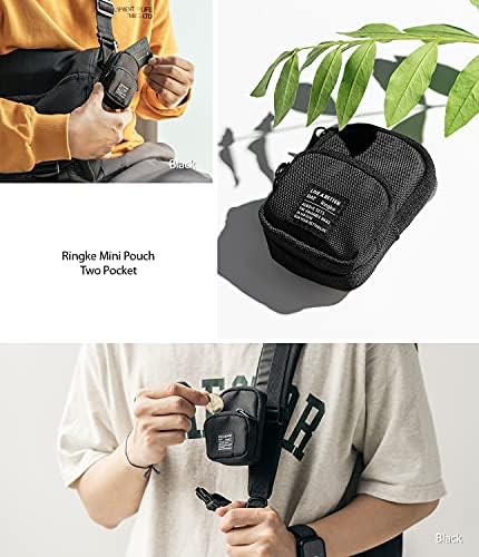 Ringke Mini Pouch Two Pocket, Small Bag for Universal Wireless Ear Buds, Durable Waterproof Keychain Accessories Compatible with AirPods Pro 2nd Generation and AirPods 4 Case - Black