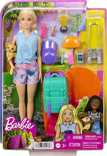 Barbie Doll & Accessories, It Takes Two Malibu Camping Playset with Doll, Pet Puppy & 10+ Accessories Including Sleeping Bag